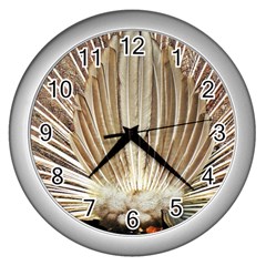 Peacock Wheel Bird Nature Wall Clock (silver) by Wegoenart