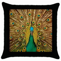 Peacock Feather Bird Peafowl Throw Pillow Case (black) by Wegoenart