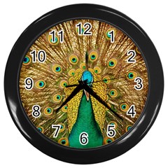 Peacock Feather Bird Peafowl Wall Clock (black) by Wegoenart