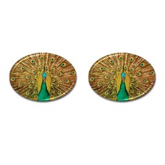 Peacock Feather Bird Peafowl Cufflinks (oval) by Wegoenart