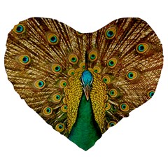 Peacock Feather Bird Peafowl Large 19  Premium Heart Shape Cushions by Wegoenart