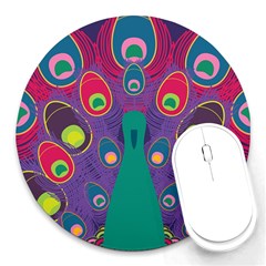 Peacock Bird Animal Feathers Round Mousepads by Wegoenart