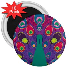 Peacock Bird Animal Feathers 3  Magnets (10 Pack)  by Wegoenart