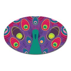 Peacock Bird Animal Feathers Oval Magnet by Wegoenart