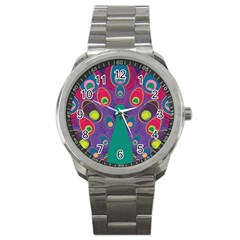 Peacock Bird Animal Feathers Sport Metal Watch by Wegoenart