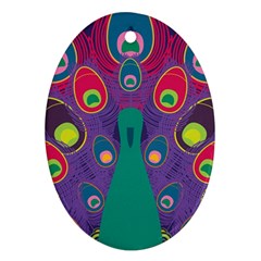 Peacock Bird Animal Feathers Oval Ornament (two Sides) by Wegoenart