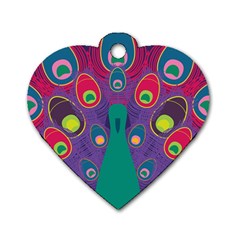 Peacock Bird Animal Feathers Dog Tag Heart (two Sides) by Wegoenart