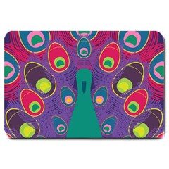 Peacock Bird Animal Feathers Large Doormat  by Wegoenart