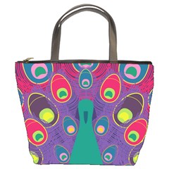 Peacock Bird Animal Feathers Bucket Bag by Wegoenart