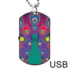 Peacock Bird Animal Feathers Dog Tag Usb Flash (one Side) by Wegoenart