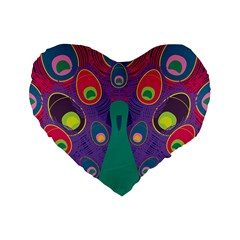 Peacock Bird Animal Feathers Standard 16  Premium Heart Shape Cushions by Wegoenart