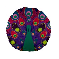 Peacock Bird Animal Feathers Standard 15  Premium Flano Round Cushions by Wegoenart