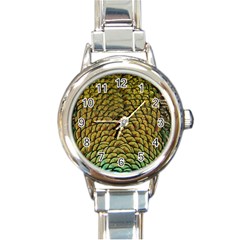 Peacock Bird Feather Color Round Italian Charm Watch by Wegoenart