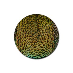 Peacock Bird Feather Color Rubber Coaster (round)  by Wegoenart