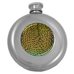 Peacock Bird Feather Color Round Hip Flask (5 Oz) by Wegoenart