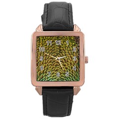 Peacock Bird Feather Color Rose Gold Leather Watch  by Wegoenart