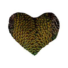 Peacock Bird Feather Color Standard 16  Premium Flano Heart Shape Cushions by Wegoenart