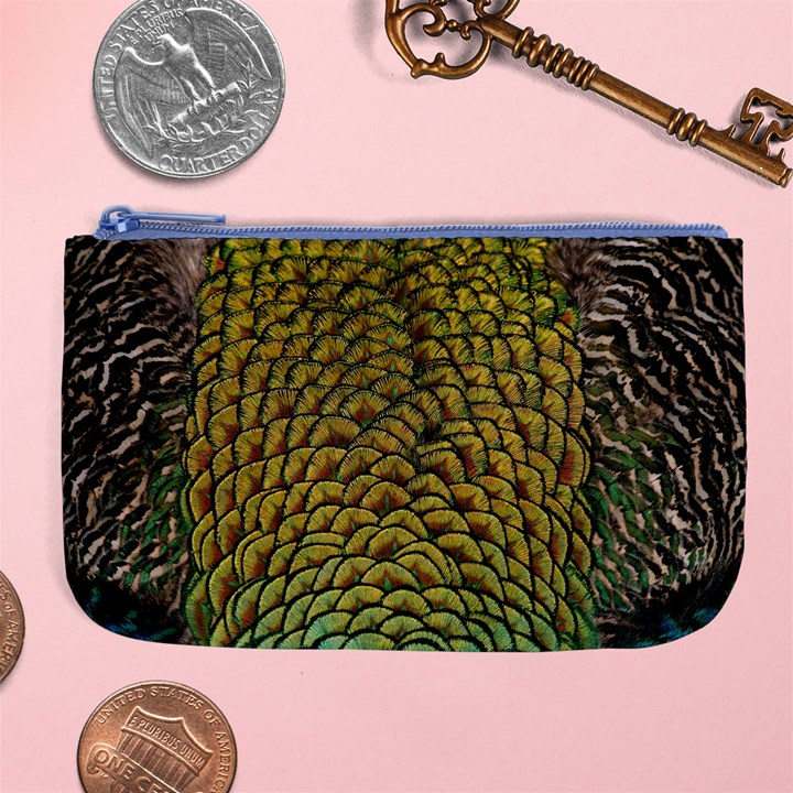 Peacock Bird Feather Color Large Coin Purse