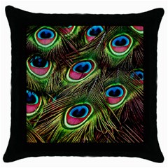 Peacock Feathers Feather Color Throw Pillow Case (black) by Wegoenart