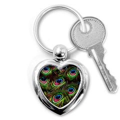 Peacock Feathers Feather Color Key Chains (heart)  by Wegoenart