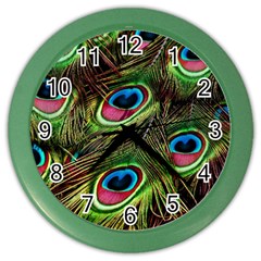 Peacock Feathers Feather Color Color Wall Clock by Wegoenart