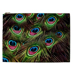 Peacock Feathers Feather Color Cosmetic Bag (xxl) by Wegoenart