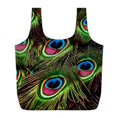 Peacock Feathers Feather Color Full Print Recycle Bag (l) by Wegoenart