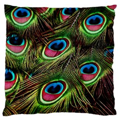 Peacock Feathers Feather Color Large Flano Cushion Case (one Side) by Wegoenart