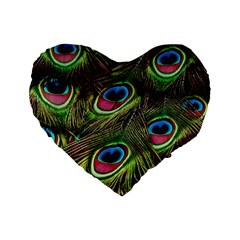 Peacock Feathers Feather Color Standard 16  Premium Flano Heart Shape Cushions