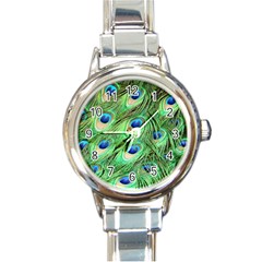 Peacock Feathers Peafowl Round Italian Charm Watch by Wegoenart