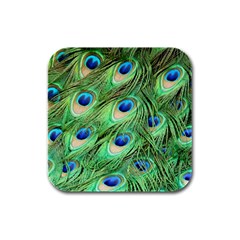 Peacock Feathers Peafowl Rubber Square Coaster (4 Pack)  by Wegoenart