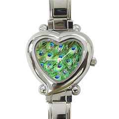 Peacock Feathers Peafowl Heart Italian Charm Watch by Wegoenart