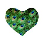 Peacock Feathers Peafowl Standard 16  Premium Flano Heart Shape Cushions Front