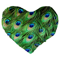 Peacock Feathers Peafowl Large 19  Premium Flano Heart Shape Cushions by Wegoenart