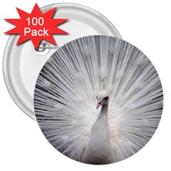 Peacock White Bird Nature 3  Buttons (100 Pack)  by Wegoenart