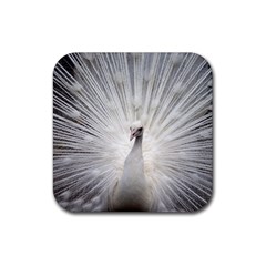 Peacock White Bird Nature Rubber Coaster (square)  by Wegoenart