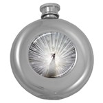 Peacock White Bird Nature Round Hip Flask (5 oz) Front