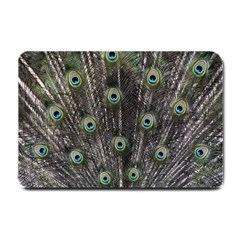 Background Peacock Feathers Small Doormat  by Wegoenart