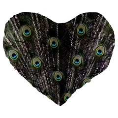 Background Peacock Feathers Large 19  Premium Flano Heart Shape Cushions by Wegoenart