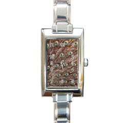 Peacock Feathers Wheel Plumage Rectangle Italian Charm Watch by Wegoenart