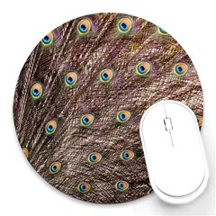 Peacock Feathers Wheel Plumage Round Mousepads by Wegoenart