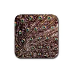 Peacock Feathers Wheel Plumage Rubber Coaster (square)  by Wegoenart