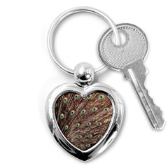 Peacock Feathers Wheel Plumage Key Chains (heart)  by Wegoenart