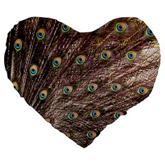 Peacock Feathers Wheel Plumage Large 19  Premium Flano Heart Shape Cushions by Wegoenart