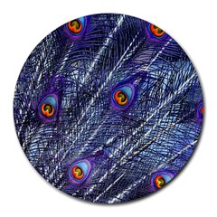 Peacock Feathers Color Plumage Round Mousepads by Wegoenart