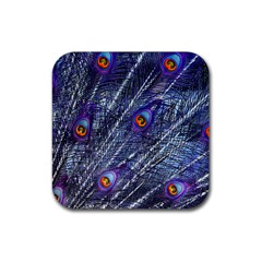 Peacock Feathers Color Plumage Rubber Coaster (square)  by Wegoenart