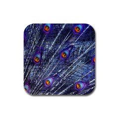 Peacock Feathers Color Plumage Rubber Square Coaster (4 Pack)  by Wegoenart