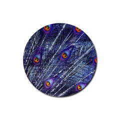 Peacock Feathers Color Plumage Rubber Coaster (round)  by Wegoenart