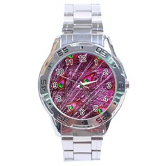 Peacock Feathers Color Plumage Stainless Steel Analogue Watch by Wegoenart