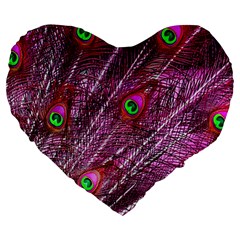 Peacock Feathers Color Plumage Large 19  Premium Heart Shape Cushions